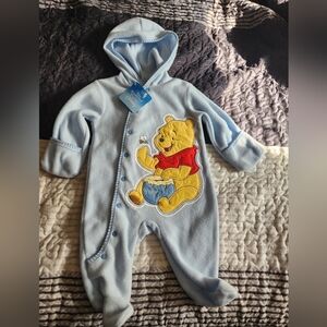 Vintage Disney Baby Blue Winnie the Pooh Hooded One-Piece
